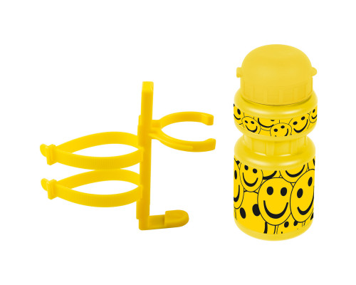 Фляга 5-340214 детская пластиковая 0,3л желтая ″смайл″+держатель пластик с универсальным креплением VENTURA KIDS