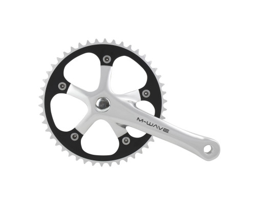 Система 5-350630 передняя 1 скоростная SingleSpeed облегч алюминиевый 1/2х1/8 сменные звенья 46зуб. шатуны 165мм сер.-черный M-WAVE