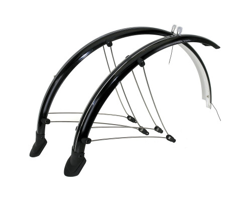 Крылья 5-386105 металлопластиковые 28″х48мм с электропроводкой, защитой на усах и резиновыми брызговиками черные M-WAVE