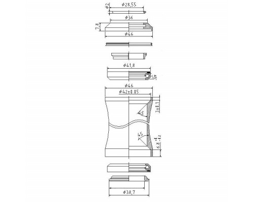 Рулевой набор 5-390325 алюминиевый интегрированный картридж 1 1/8″ 28,5/41,8/41,8/30мм 45`x45` 73г (подходит для карбоновых труб) черный NECO