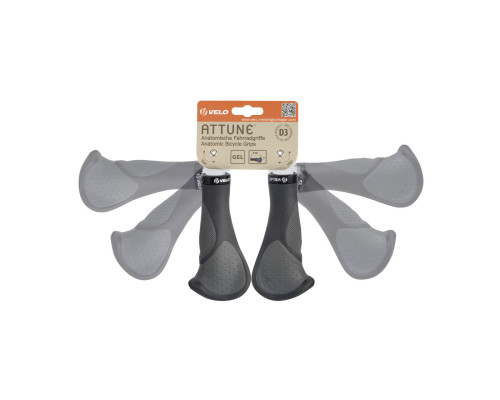 Ручки 5-410466 на руль СУПЕРКОМФОРТ резина+гель 3-х компонентные 135мм эргон. 2 фиксатора черно-серые (на блистере) VELO