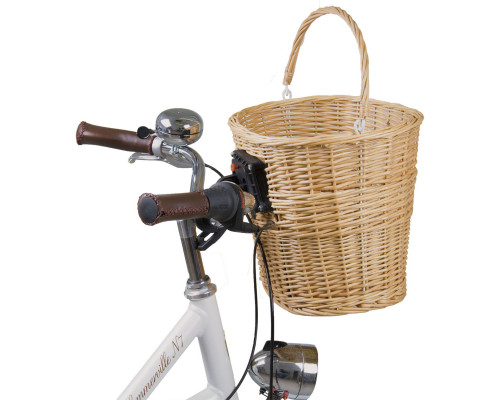 Корзина 5-431572 передняя 38х28х26см быстросъемная д/руля 22,2/31,8мм сталь/дерево с ручкой, HANDMADE коричневая M-WAVE