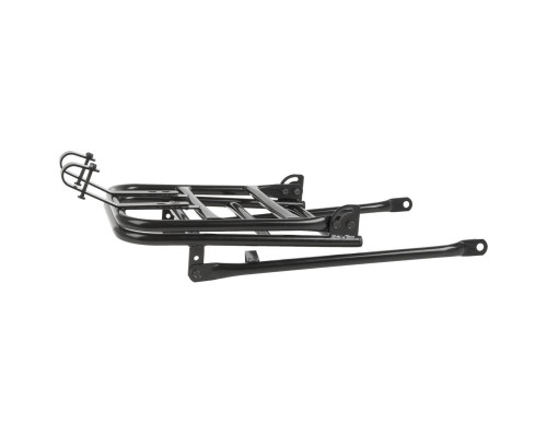 Багажник 5-440458 сталь 16мм передний 30х30см со спинкой крепление к вилке и рулю складной черный