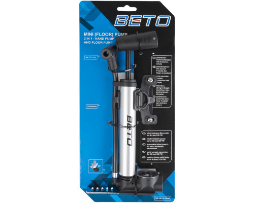 Насос 5-470235 алюминиевый шланг+ножной упор, манометр, до 8,5Bar/125PSI,  универсальная гол-ка Т-ручка серебристый BETO