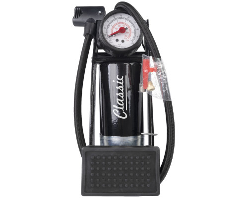 Насос 5-470344 ножной сталь складной с манометром до 7Бар/100PSI универсальный 2 головки на шланге черный