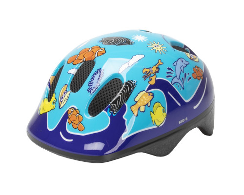 Шлем .детский/подростк. 5-731000 с сеточкой 6 отверстий 52-56см SEA WORLD/голубой M-WAVE