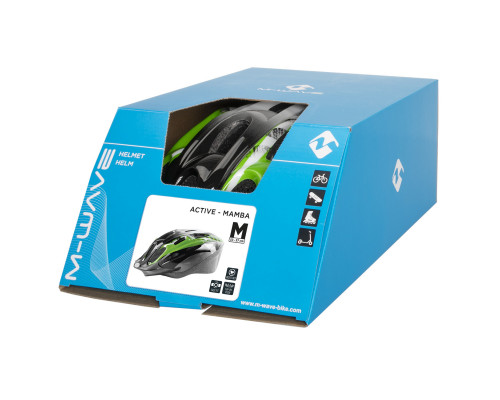 Шлем 5-731036 с сеточкой 11 отверстий, 54-58см черно-бело-зеленый M-WAVE ACTIVE