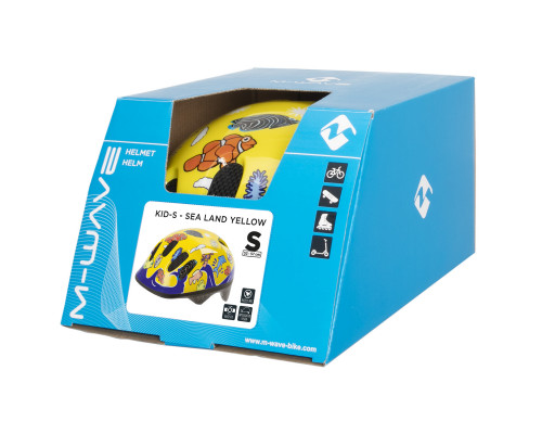 Шлем .детский/подростк. 5-731076 с сеточкой 6 отверстий 52-56см SEA WORLD/желтый M-WAVE