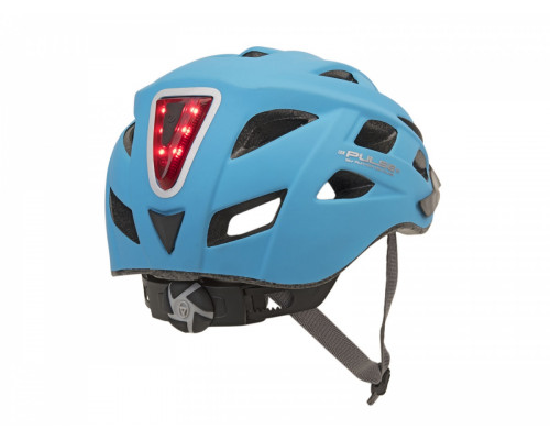 Шлем 8-9001654 с сеточкой PULSE LED X8 16 отверстий светодиодный фонарик 6 диодов/2 функции, матовый голубой 52-58см AUTHOR