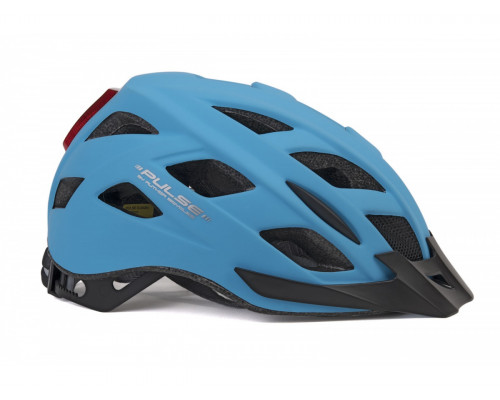 Шлем 8-9001654 с сеточкой PULSE LED X8 16 отверстий светодиодный фонарик 6 диодов/2 функции, матовый голубой 52-58см AUTHOR