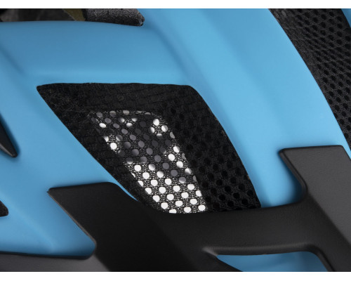 Шлем 8-9001654 с сеточкой PULSE LED X8 16 отверстий светодиодный фонарик 6 диодов/2 функции, матовый голубой 52-58см AUTHOR