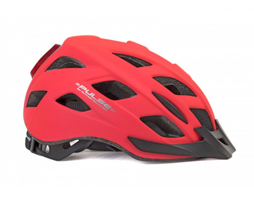 Шлем 8-9001656 с сеточкой PULSE LED X8 16 отверстий светодиодный фонарик 6 диодов/2 функции, матовый красный 52-58см AUTHOR