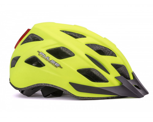 Шлем 8-9001658 с сеточкой PULSE LED X8 16 отверстий светодиодный фонарик 6 диодов/2 функции, матовый неон.желтый 52-58см AUTHOR