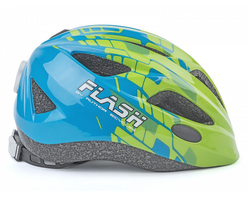 Шлем 8-9090130 Flash Grn/Blu INMOLD детский/подростковый СВЕТОД. ФОНАРИК 11отв зелено-синий 51-55см AUTHOR