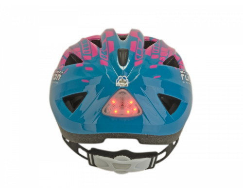 Шлем 8-9090136 Flash X8 Pink/Blue matt INMOLD детский/подростковый светодиодный фонарик 6 красных LED диодов 3функции, 11отверстий, розово-голубой 47-51см AUTHOR