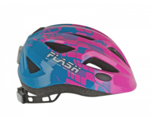 Шлем 8-9090136 Flash X8 Pink/Blue matt INMOLD детский/подростковый светодиодный фонарик 6 красных LED диодов 3функции, 11отверстий, розово-голубой 47-51см AUTHOR