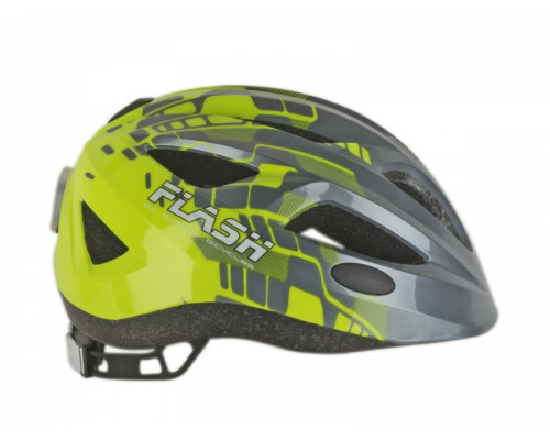 Шлем 8-9090138 Flash X8 Grey/Yell-Neon matt INMOLD детский/подростковый светодиодный фонарик 6 красных LED диодов 3функции, 11отверстий, серо-неоново-желтый 47-51см AUTHOR