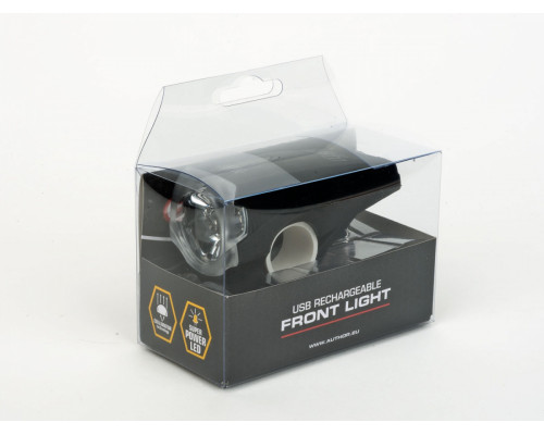 Фара 8-12002256 1диод 1W 200люмен/4функции NERO Collimator-линзы Li-Ion АКБ USB-зарядиод+кабель черная AUTHOR