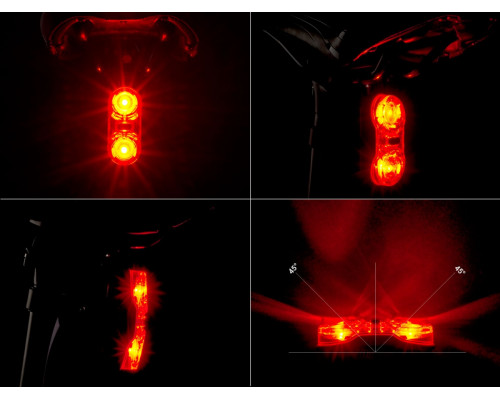 Фонарь 8-12039165 задний 2диода0,5W 20люмен/2функции A-Duplex X7 20lm быстросъемный красный с батарейками AUTHOR