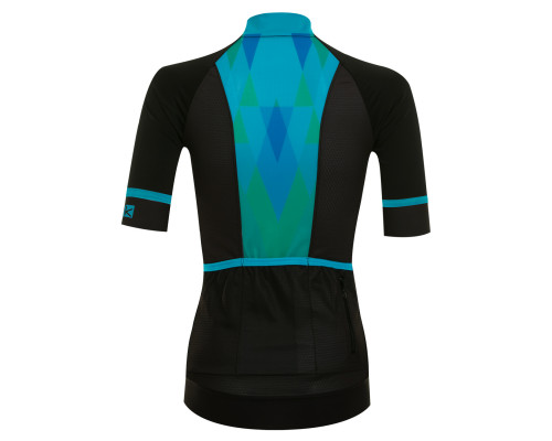 Велофутболка 12-718 женская VOLTERRA-3 JW-838 Women Elite Jersey с длинной молнией, с водонепроницаемый карман, черно-голубая размер L FUNKIER
