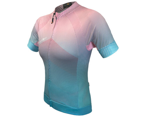Велофутболка 12-721 женская PIACENZA-2 JW-848-2 Pink/Mint Women Pro Short Jersey, с длинной молнией, с водонепроницаемый карман, розово-мятный размер M FUNKIER