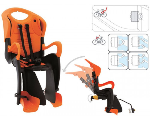 Сиденье 0-280180 детское на подседельный штырь Tiger черно-оранжевое регулировка угла наклона/высоты до 7лет/22кг BELLELLI (Италия)