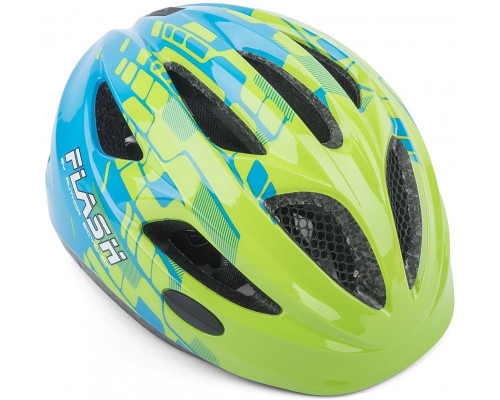 Шлем 8-9090129 Flash Grn/Blu INMOLD детский/подростковый СВЕТОД. ФОНАРИК 11отв зелено-синий 47-51см AUTHOR